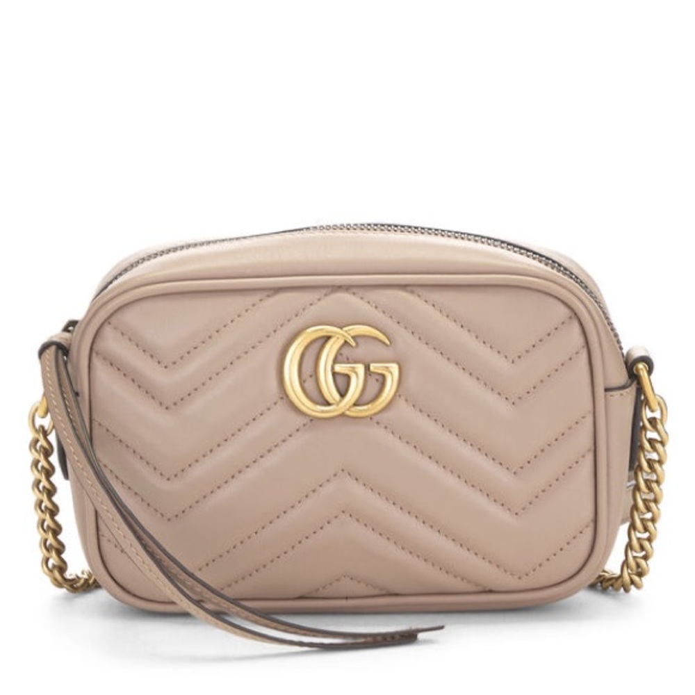 Gucci Calfskin Matelasse Mini GG Marmont Chain Shoulder Bag Porcelain Ro…
